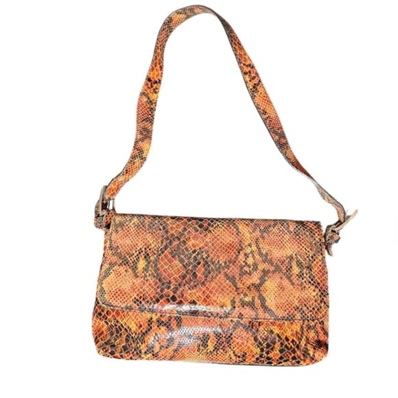 Vintage Laura Leigh Ltd. Y2K Orange Snakeskin Print Leather Shoulder Bag - Picture 1 of 9